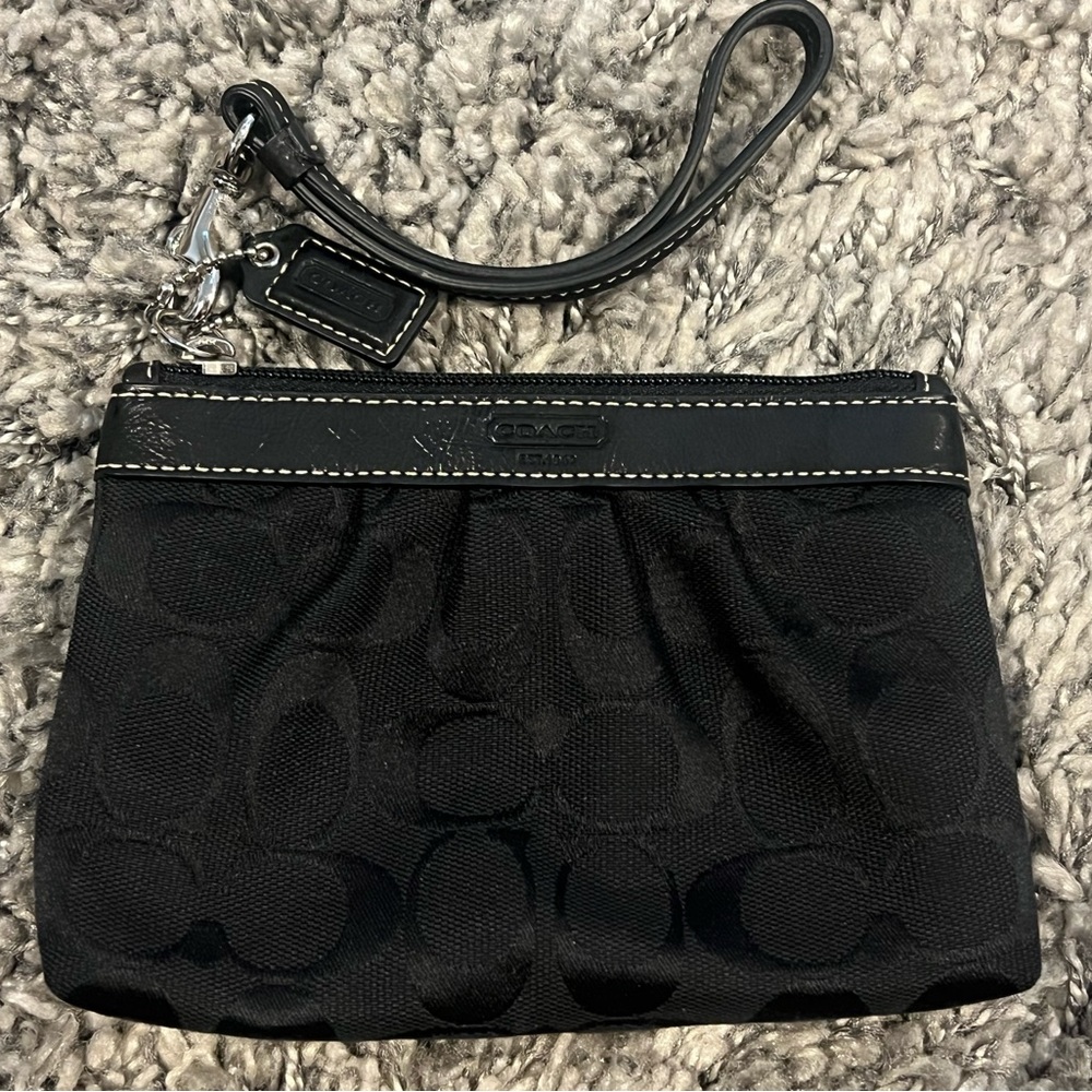Small Black Canvas Coach Monogram Wristlet